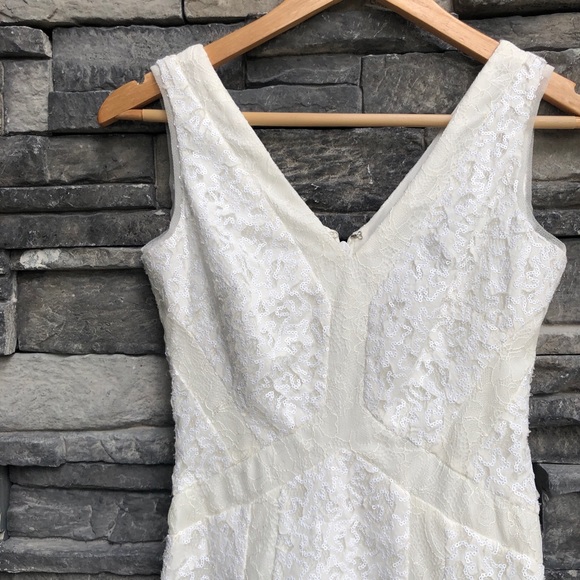 BCBGMaxAzria White Gracie Sequin Lace A-line Dress - Picture 3 of 4